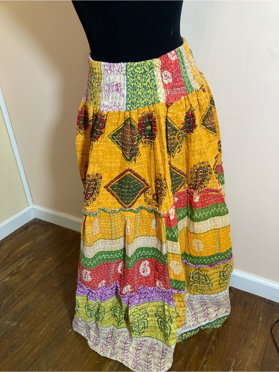 Kantha Bae Dresses & Skirts - Yellow Patchwork Boho Maxi Skirt with Elastic Waist WORN!